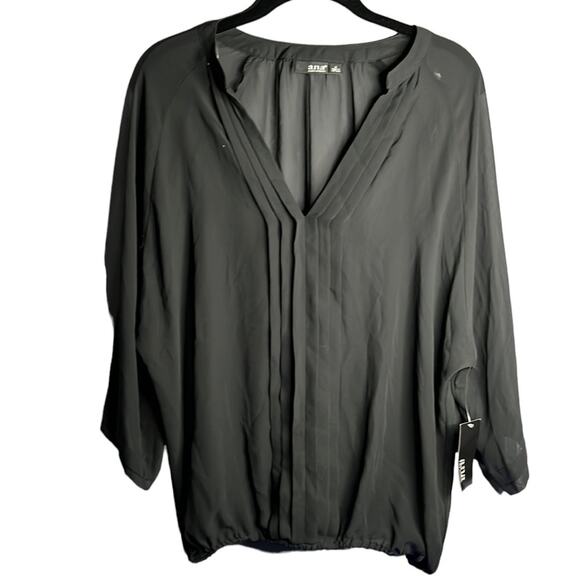 Ana Black Sheer Pleated Seam Tunic Size Medium - Picture 1 of 9